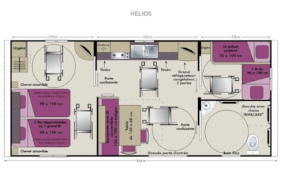 Mobile-home adapted to the people with reduced mobility 2 bedrooms with airconditionning