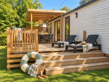 Location - Cottage Prestige - 38M² - 3 Chambres + Clim + Rivière - Camping Les Plans