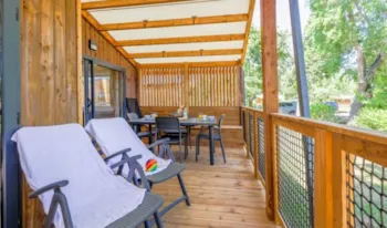 Mietunterkunft - Ultimate Chalet Modèle Plus - 35 M² - 3 Schlafzimmer - Erhöhte Terrasse - Camping Marvilla Parks - Domaine des Naïades