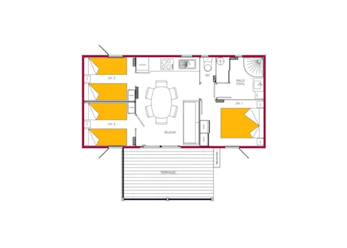 Accommodation - Chalet 35 M² 3 Bedrooms + Terrace - image n°3 - Camping du Chatelet