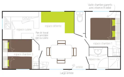 Accommodation - 2-Bedroom Mobile Home, Air Conditioning - image n°3 - Camping du Chatelet