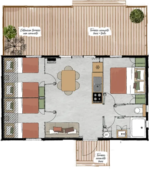 Accommodation - 40 M² Chalet With 3 Bedrooms, Air Conditioning - image n°6 - Camping du Chatelet