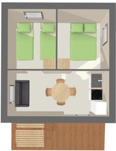 Ecolodge CONFORT 30m² (2 bedrooms) + sheltered terrace 8m² - No Bathroom