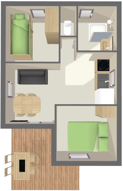 Chalet CONFORT 29 m² (2 bedrooms) + terrace 11m² + TV