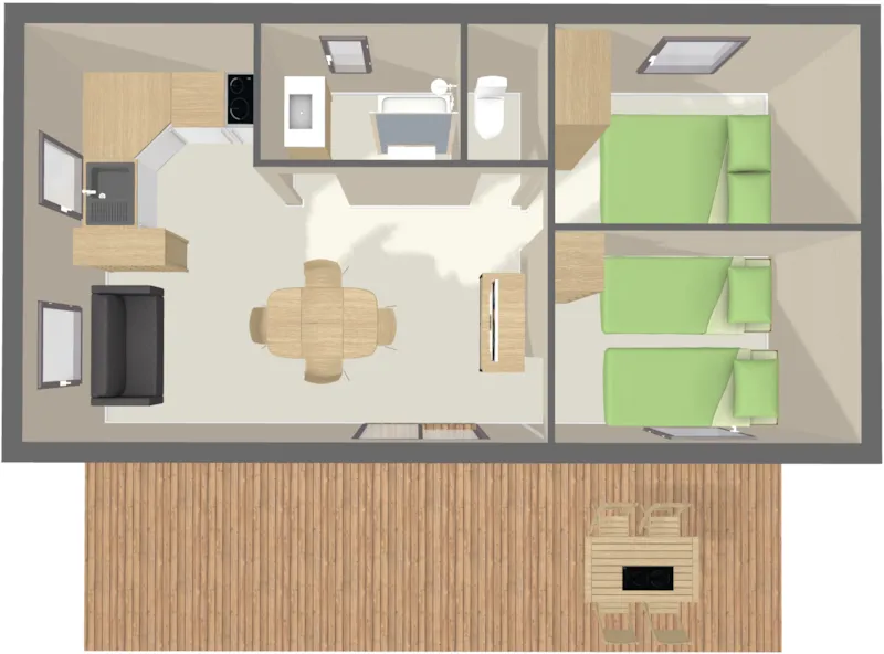 Chalet Confort 36 M² (2 Chambres) Dont Terrasse Couverte + Tv