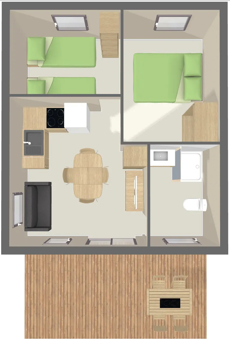 Chalet Confort 50M² (2 Chambres) Dont Terrasse Couverte + Tv (Pmr Également)