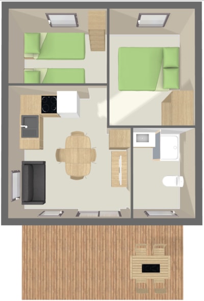 Chalet Confort 50m² (2 bedrooms) + sheltered terrace + TV adapted to the people with reduced mobilit