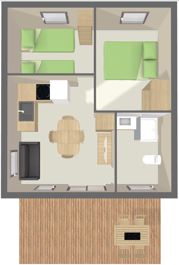 Chalet Confort 50M² (2 Chambres) Dont Terrasse Couverte + Tv (Pmr Également)