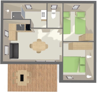 Chalet PREMIUM 36m² (2 bedrooms) + sheltered terrace 6m² +  Air conditioning + TV