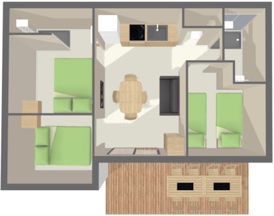 Chalet PREMIUM 48 m² (3 bedrooms) + Half-covered terrace + TV