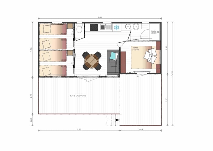 Mobilhome Premium 56 M² (3 Chambres) Dont Terrasse Semi-Couverte + Clim + Tv + Lv + Plancha