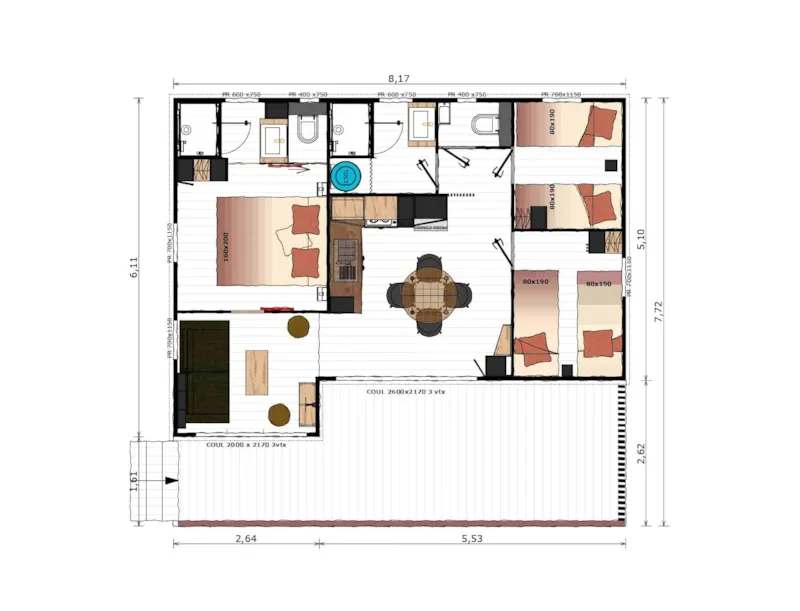 Chalet Prestige 60 M² (3 Chambres) Dont Terrasse Couverte + Clim + Tv + Lv + Plancha