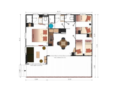 Chalet Prestige 60 m² (3 bedrooms) + sheltered terrace + Air conditioning +  TV