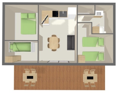Chalet CONFORT 48m² (3 bedrooms) + sheltered terrace + TV