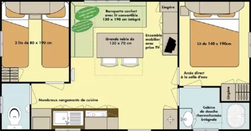 Mietunterkunft - Mobilheim Classic 28M² - 2 Schlafzimmer - image n°2 - Camping Domaine de Mépillat