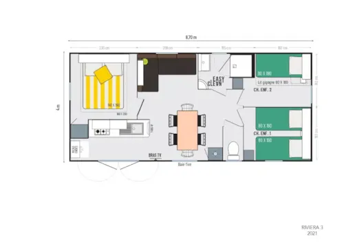 Mietunterkunft - Cottage Tribu 33M² - 3 Schlafzimmer - (Maximal 5 Erwachsene) - - image n°2 - Camping Domaine de Mépillat