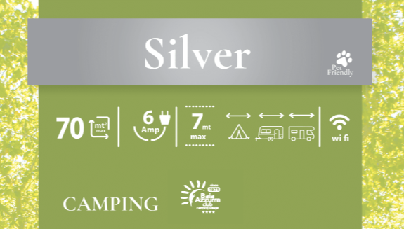 Piazzola Silver: tenda, roulotte o camper, elettricità 6A - max 7 m