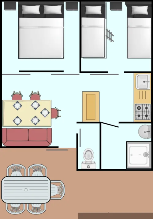 Location - Chalet Campitel - 2 Chambres - image n°8 - Camping Des 3 Lacs du Soleil