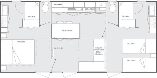 Accommodation - Mobile Home Premium 2 Bedrooms, With Air Conditionned 2 Bathrooms, Tv, Dishwasher (Sunday Till Sunday (In High Season) - image n°8 - Camping des Gorges