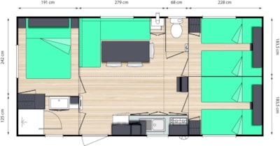 Mobile home Confort 29m² 3 bedroomswith covered terrace + clim - no tv