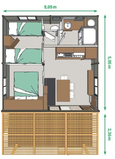 COTTAGE Morea Confort 25m²  2 bedrooms+ sheltered terrace + clim