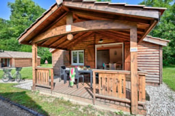 Location - Chalet Premium 35M² 2 Chambres + Terrasse Couverte + Climatisation + Tv + Lv - Flower Camping Le Château