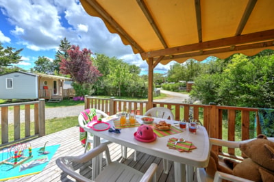 Mobile Home Confort 27m² 2 bedrooms with covered terrace + air-conditioning + TV