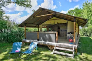 Locatif - Lodge Kenya Vintage Confort 46m² - 2 bedrooms + sheltered terrace - Camping Le Château
