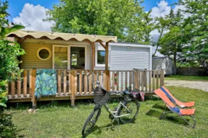 Locatif - Mobile Home Confort 27m² 2 bedrooms with covered terrace + air-conditioning + TV - Camping Le Château