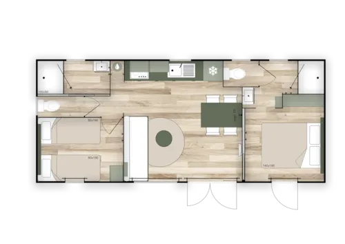Accommodation - New Cottage Premium 2 Bedrooms 2 Bathrooms 35 M2 +Tv + Dishwasher + Air Conditioning + Plancha + Xl Terrace - image n°2 - Camping Le Château