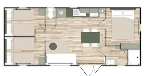 Accommodation - Premium 3-Bedroom Cottage - 35 M² + Tv + Dishwasher + Air Conditioning + Griddle + Xl Terrace - image n°8 - Camping Le Château