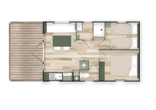 Accommodation - Cottage Premium 29M² 2 Bedrooms + Tv + Dishwasher + Air Conditioning + Plancha + Terrace - image n°4 - Camping Le Château