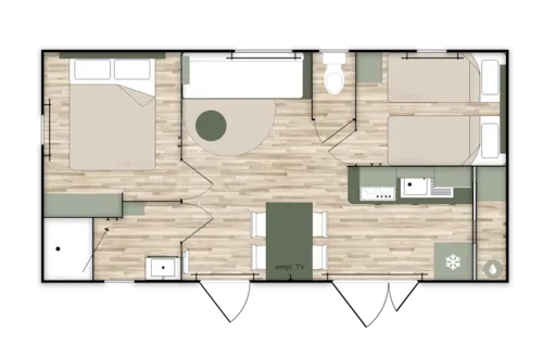 Accommodation - Cottage Premium 29M² 2 Bedrooms + Tv + Dishwasher + Air Conditioning + Plancha + Terrace - image n°2 - Camping Le Château