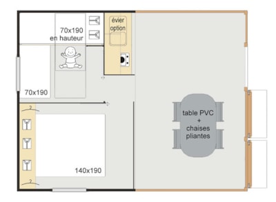 Tithome cabin, 20m², 2 bedrooms (no bathroom facilities)