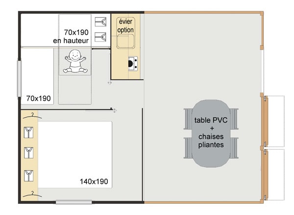 Cabane Tithome 20M², 2 Chambres( Sans Sanitaire) 4 Pers.
