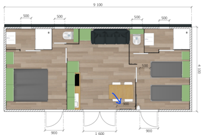 XXL premium 35m² 2sdb, 2 bedrooms,tv,dishwasher, airco