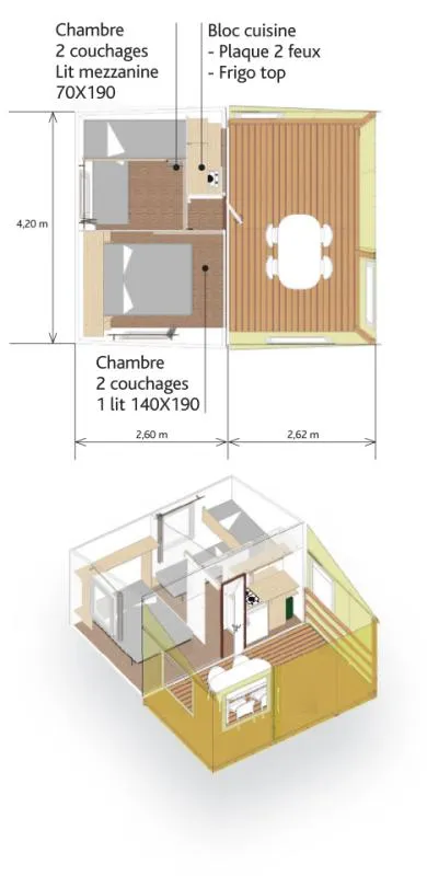 Location - Mobil-Home Tit'home 21M² - 2 Chambres / Sans Sanitaires - Camping du Lac des Varennes
