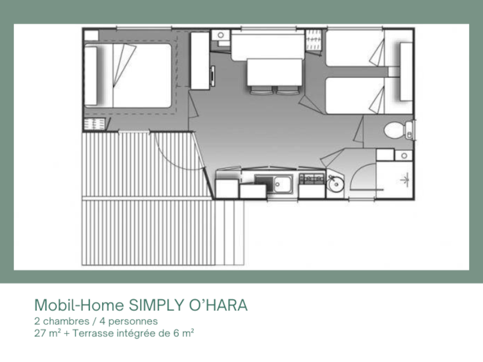 Mobil-Home Simply O'hara 2 Chambres + Terrasse Intégrée + Tv (27M²/2014)