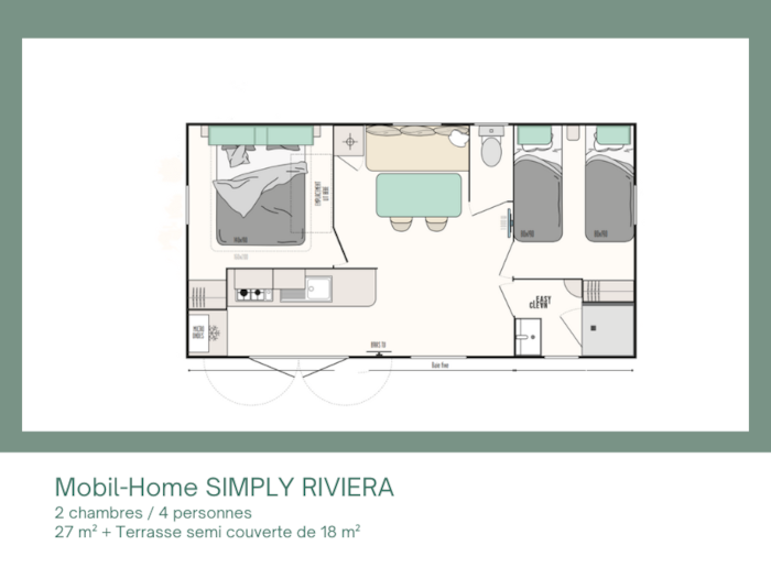 Mobil-Home Simply Riviera 2 Chambres + Terrasse + Tv (27 M²/2013)
