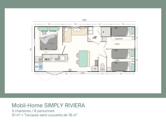 Mobil-Home Simply Riviera 3 Chambres + Terrasse + Tv (32M²/2013)