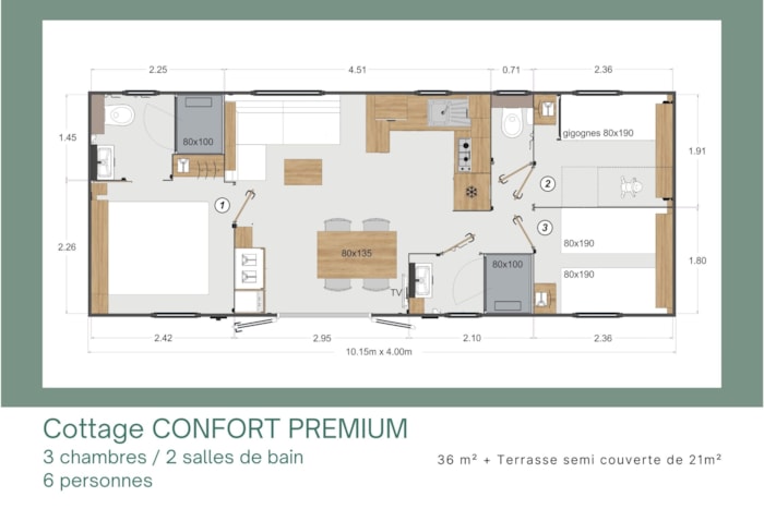 Cottage Confort Premium 3 Chambres / 2 Salles De Bain + Terrasse Couverte + Tv (36M²/2022)