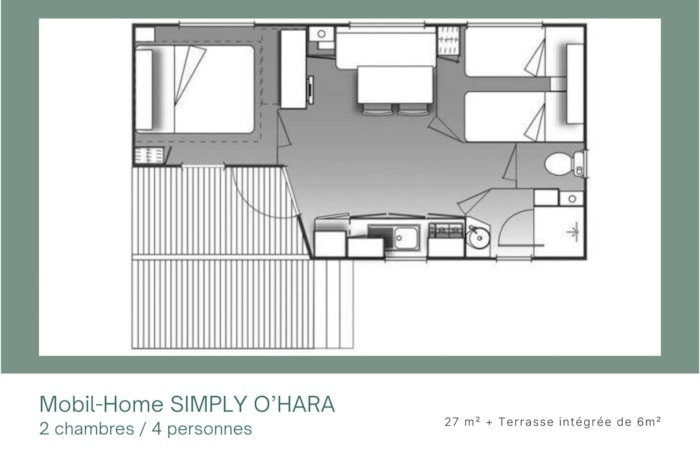 Mobil-Home Simply O'hara 2 Chambres + Terrasse Intégrée + Tv (27M²/2014)