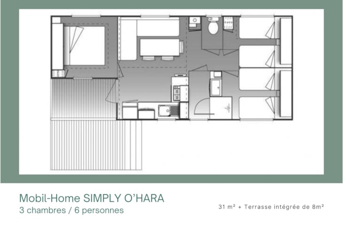 Mobil-Home Simply O'hara 3 Chambres + Terrasse Intégrée + Tv (31M²/2014)