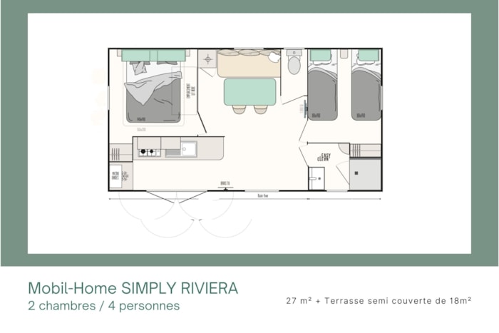 Mobil-Home Simply Riviera 2 Chambres + Terrasse + Tv (27 M²/2013)