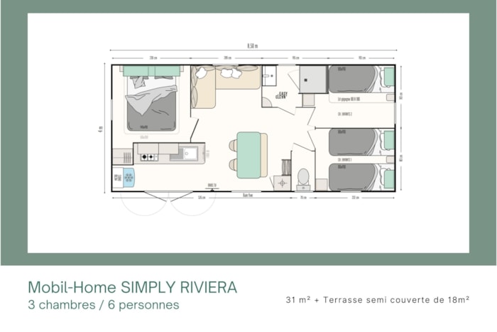 Mobil-Home Simply Riviera 3 Chambres + Terrasse + Tv (32M²/2013)