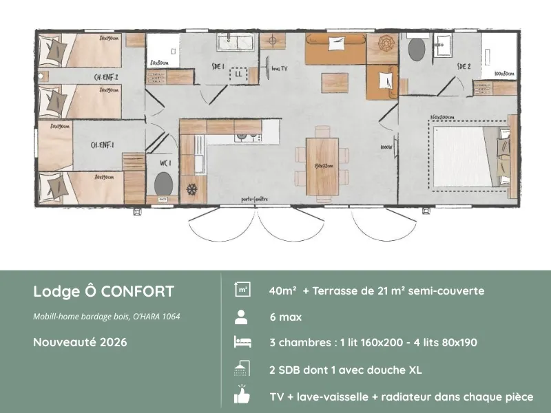 Lodge Ô Confort : 3 Chambres / 2 Salles De Bain + Terrasse Couverte + Lave-Vaisselle  Tv (40M²/2026)