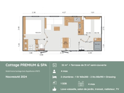 Cottage PREMIUM& SPA : 2 bedrooms + Covered terrace + Dishwasher + TV (32m²/2024) — 3