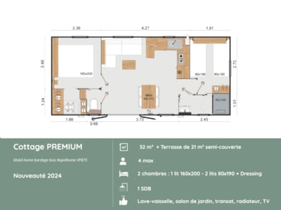Premium Cottage: 2 bedrooms + Covered terrace + Dishwasher + TV (32m² / 2024) — 2