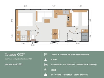 Cottage COZY : 2 bedrooms + Covered terrace + TV (32m² / 2022) — 2