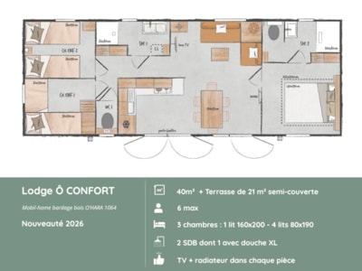 SIMPLY RIVIERA Mobile Home : 3 bedrooms + Terrace + TV (32 m² / 2013) — 2